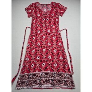 Loft Outlet Red Floral Print Maxi Dress V-Neck Front Buttons Size 0